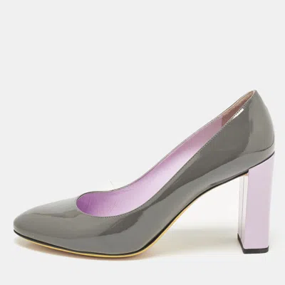 Pre-owned Fendi Grey Patent Leather Round Tote Pumps Size 41