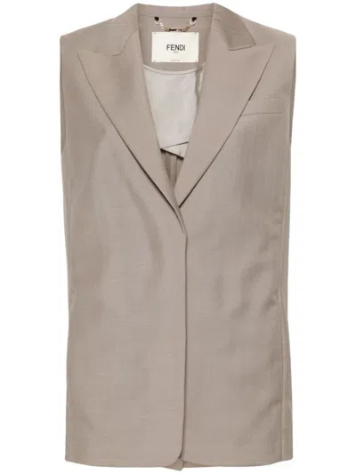 FENDI GREY PEAK-LAPEL WAISTCOAT