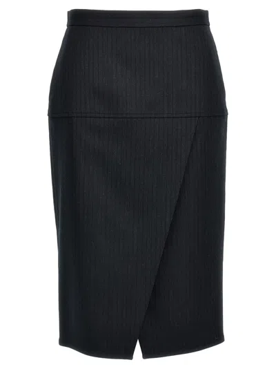 FENDI GREY PINSTRIPED WOOL SKIRT