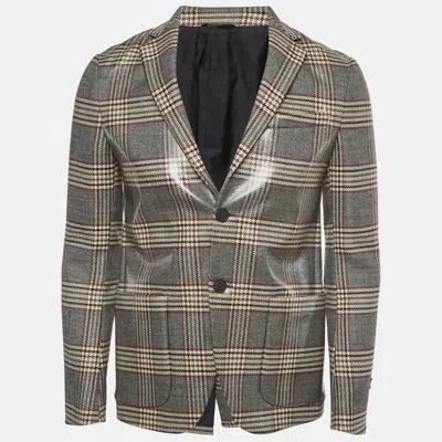 Pre-owned Fendi Grey Plaid Jacquard Single Breasted Blazer S In Gray