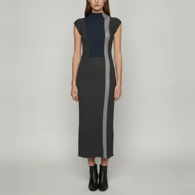 Pre-owned Fendi Grey Silk Blend Rib Knit Colorblock Midi Dress Xs