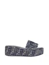 Fendi Sunshine Logo Jacquard Platform Slide Sandal In Grey
