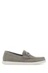 Fendi Suede O Lock Light Loafers With Metal Buckle In Gray
