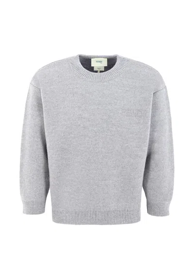 FENDI GREY SWEATER FOR GIRL WITH LOGO