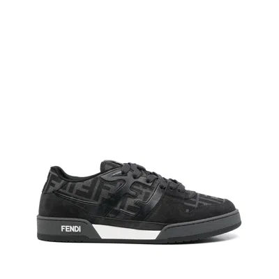 Fendi Match Sneakers In Ff Jacquard Fabric And Suede In Gray