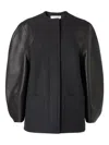 Fendi Virgin Wool Coat With Leather Sleeves In Gray