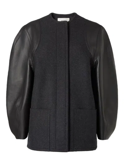 FENDI GREY WOOL AND LEATHER JACKET