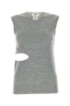 Fendi Sleeveless Wool Top With Unique Cut-out Detail In Gray