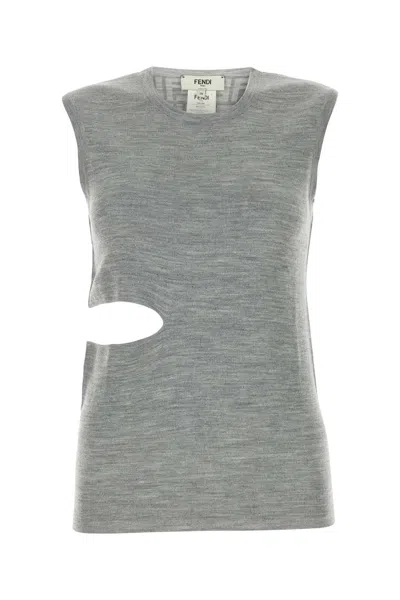 FENDI GREY WOOL BLEND TOP