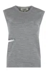 Fendi Sleeveless Wool Top With Unique Cut-out Detail In Gray