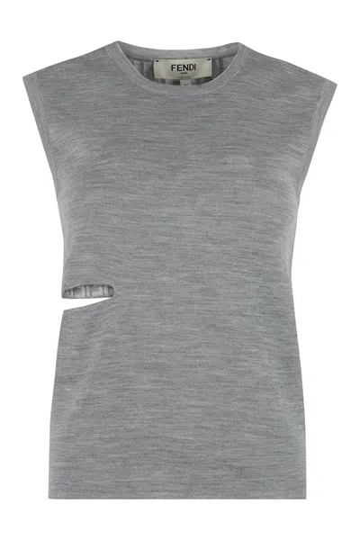 FENDI FENDI GREY WOOL BLEND TOP