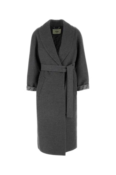 Fendi Grey Wool Coat In Pete