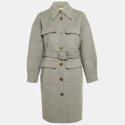 Pre-owned Fendi Grey Wool Felt Belted Coat S In Gray