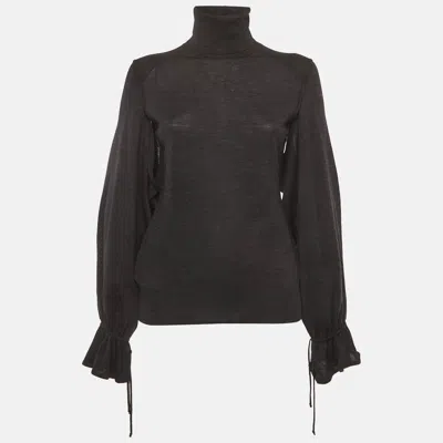 Pre-owned Fendi Grey Wool Knit Flared Sleeve Sweater M In Gray