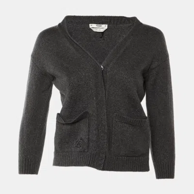Pre-owned Fendi Grey Wool Knit Oversized Cardigan S In Gray