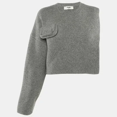 Pre-owned Fendi Grey Wool Overlay Jumper S/m In Gray