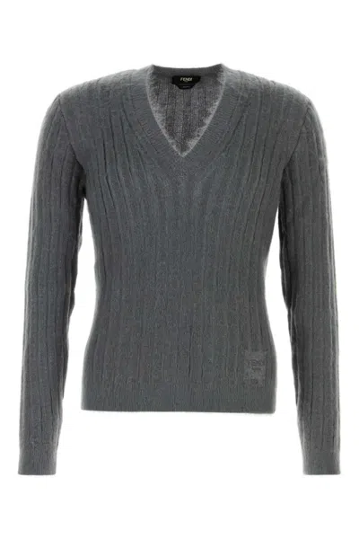 FENDI MEN GREY WOOL SWEATER
