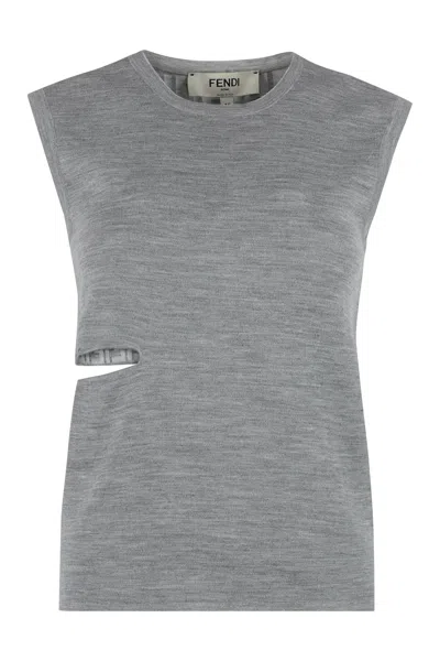 Fendi Grey Woolen Top For Women In Gray