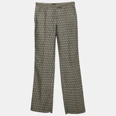 Pre-owned Fendi Grey Zuca Pattern Jacquard Regular Fit Pants S In Gray