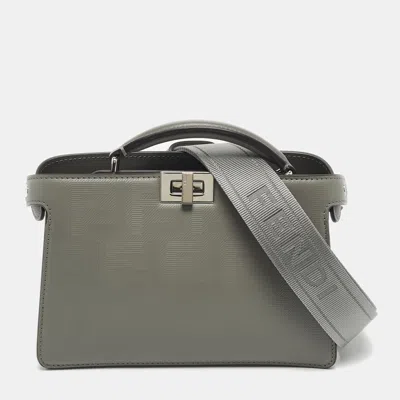 Pre-owned Fendi Grey Zucca Embossed Leather Peekaboo Iseeu X-cross Bag In Gray