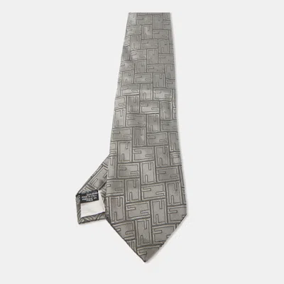 Pre-owned Fendi Grey Zucca Jacquard Silk Traditional Tie