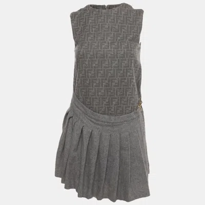 Pre-owned Fendi Grey Zucca Print Wool Sleeveless Flannel Dress 12 Yrs