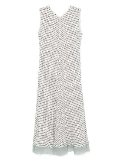 FENDI FENDI GRID PRINT SILK SLEEVELESS MINI DRESS