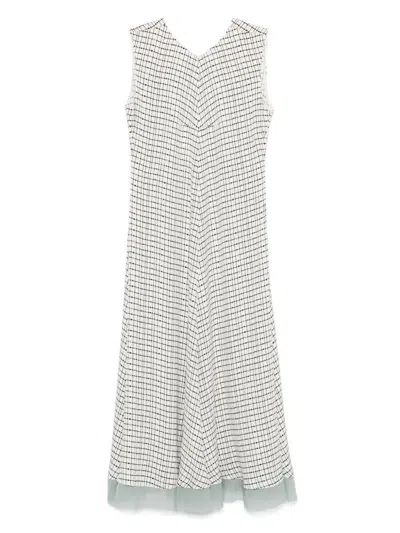 FENDI FENDI GRID PRINT SILK SLEEVELESS MINI DRESS CLOTHING