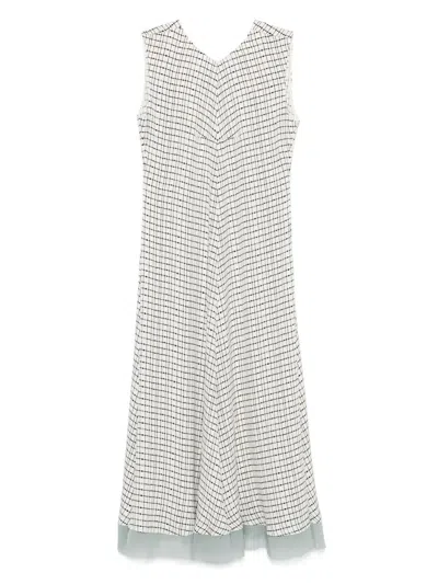 FENDI GRID PRINT SILK SLEEVELESS MINI DRESS