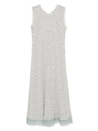 FENDI GRID PRINT SILK SLEEVELESS MINI DRESS