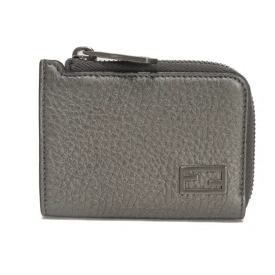 Pre-owned Fendi Gunmetal Metallic Gray Coin Purse/coin Case () In Gunmetal, Metallic Gray