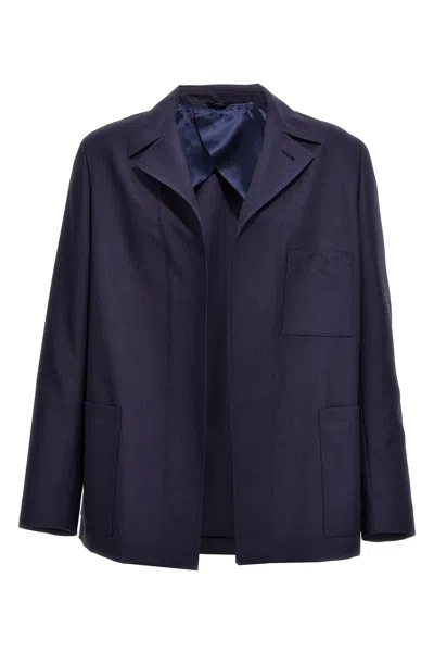 Fendi Single-breasted Jacket With No Visible External Buttons In Blue