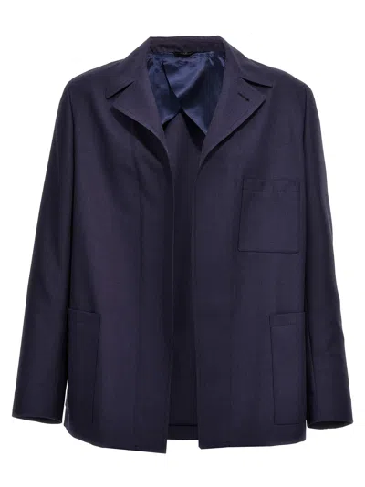 Fendi Single-breasted Jacket With No Visible External Buttons In Blue