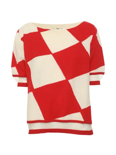 Pre-owned Fendi Half-sleeve Knit Top In Red