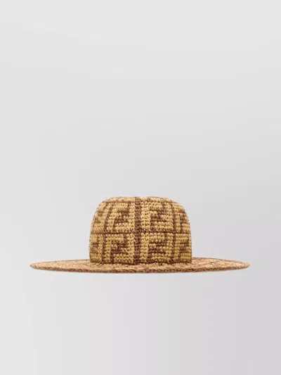 FENDI HAND-WOVEN VISCOSE COTTON HAT ALL-OVER FF MOTIF