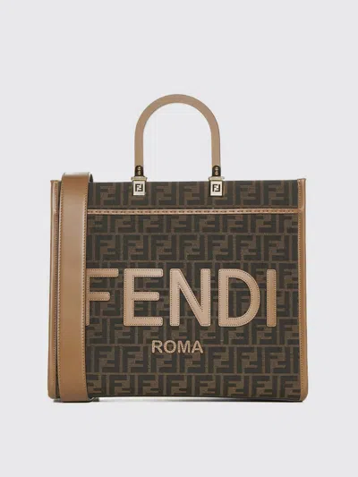 Fendi Embroidered Fabric Sunshine Shopping Bag In Tabacco