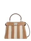 Fendi Jacquard Fabric Handbag With Pequin Striped Motif In Beigesandpal