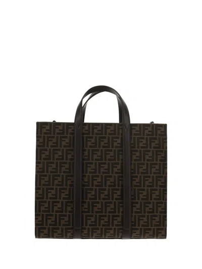 Fendi Coated Cotton Monogram Tote Bag In Brown