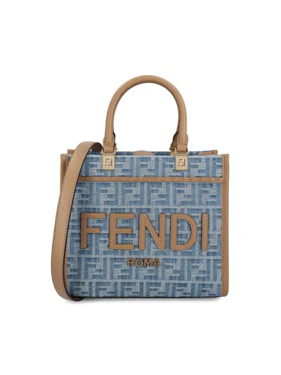 Fendi Handbags In Denim+sand+os