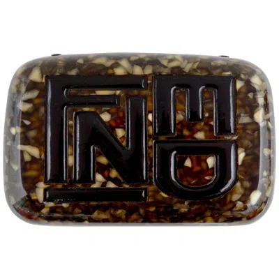 Pre-owned Fendi Hard Case Logo Clutch In Black