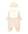 Fendi Hat, Long-sleeved Bodysuit And Bib Set In Brown