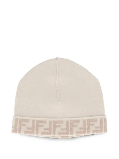 Fendi Kids' Hat Reversible Beanie "ff" In Brown