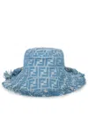 Fendi Ff Jacquard Denim Frayed Hat In Blue