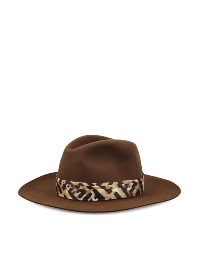 Fendi Stylish Wide Brim Hat With Animal Print In Brown