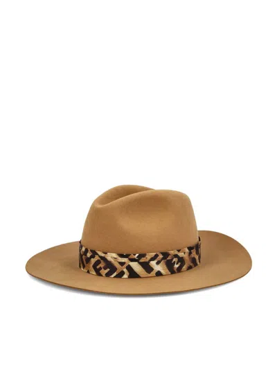 Fendi Felted Wool Hat With Removable Animal-print Ribbon In Brown