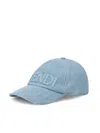 Fendi Light Blue Ff Canvas Baseball Cap In Denim