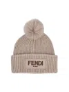 Fendi Knitted Beanie With Pom Detail In Gray