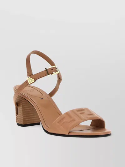 Fendi Heeled Sandals With Open Toe And Buckle In Beige