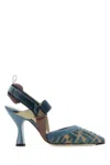 Fendi Colibrì Pumps With Curved Heel And Textured Fabric In Blue
