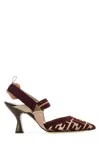 Fendi Burgundy Ff Fabric High-heeled Slingbacks In Multi